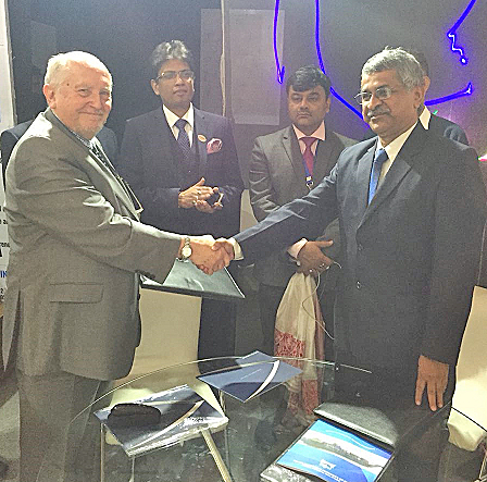 UNDERSTANDING: Capt Malcolm Parrott is pictured left with the Director of Inland Water Transport Mr. Bharat Bhushan Dev Chaudhary (right) signing the MOU